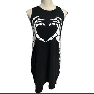 Goth Dress Skeleton Heart Hands Black White Sleeveless Stretchy Size Small
